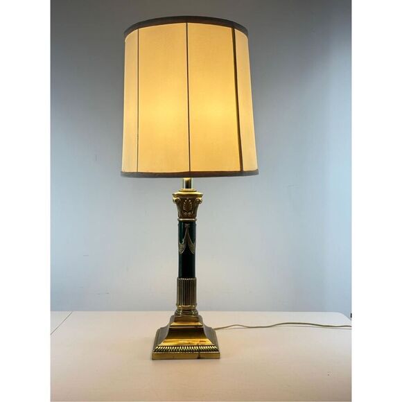 Vintage Brass & Green Empire Neoclassical Style Corinthian Column Table Lamp - Picture 1 of 9